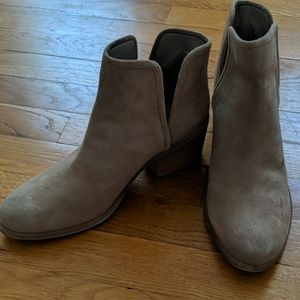 Hinge taupe suede slip on boots